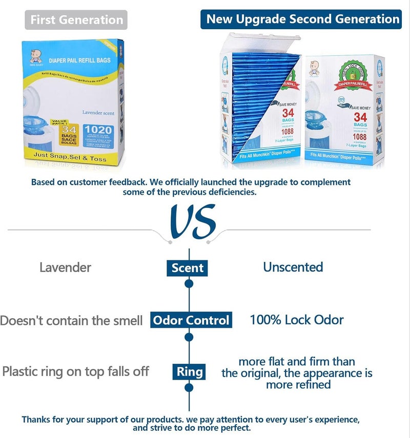 HeTaiDa Diaper Pail Refill Bags, 1088 Counts, 34 Bags, Fully Compatible with Arm&Hammer Disposal System - Image 3